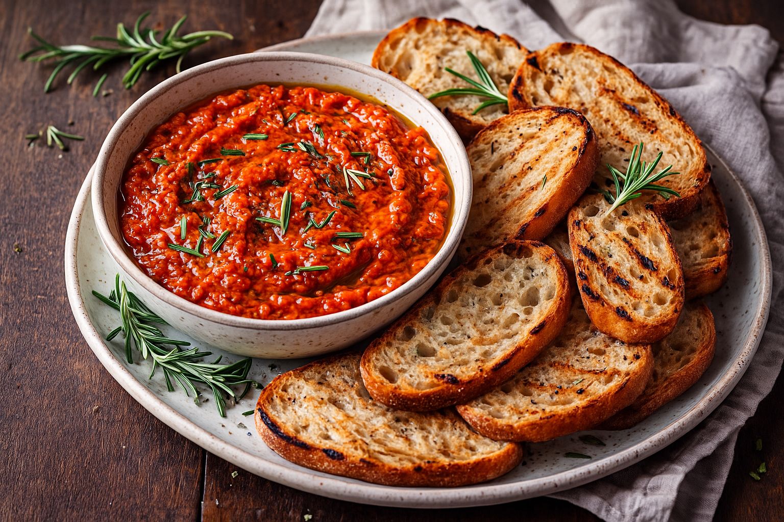 Dip de Morrones con ajos fritos y romero