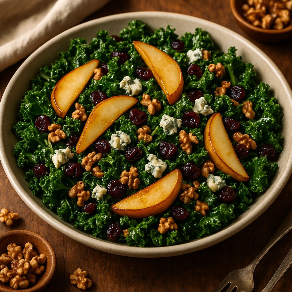 Ensalada de Kale con Peras, Arándanos y Gorgonzola