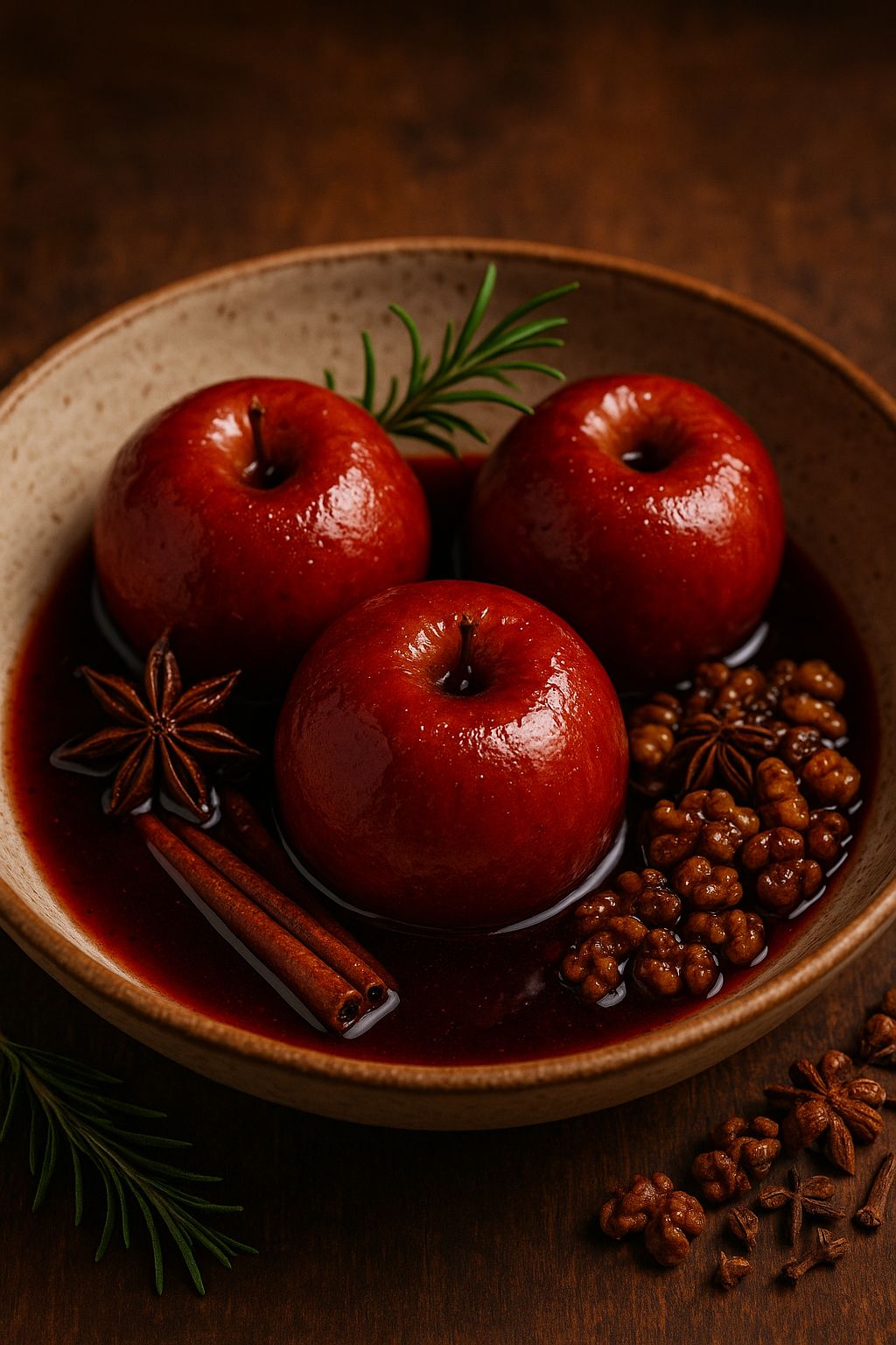 Manzanas al Horno con Vino Tinto, Especias y Nueces Garapiñadas
